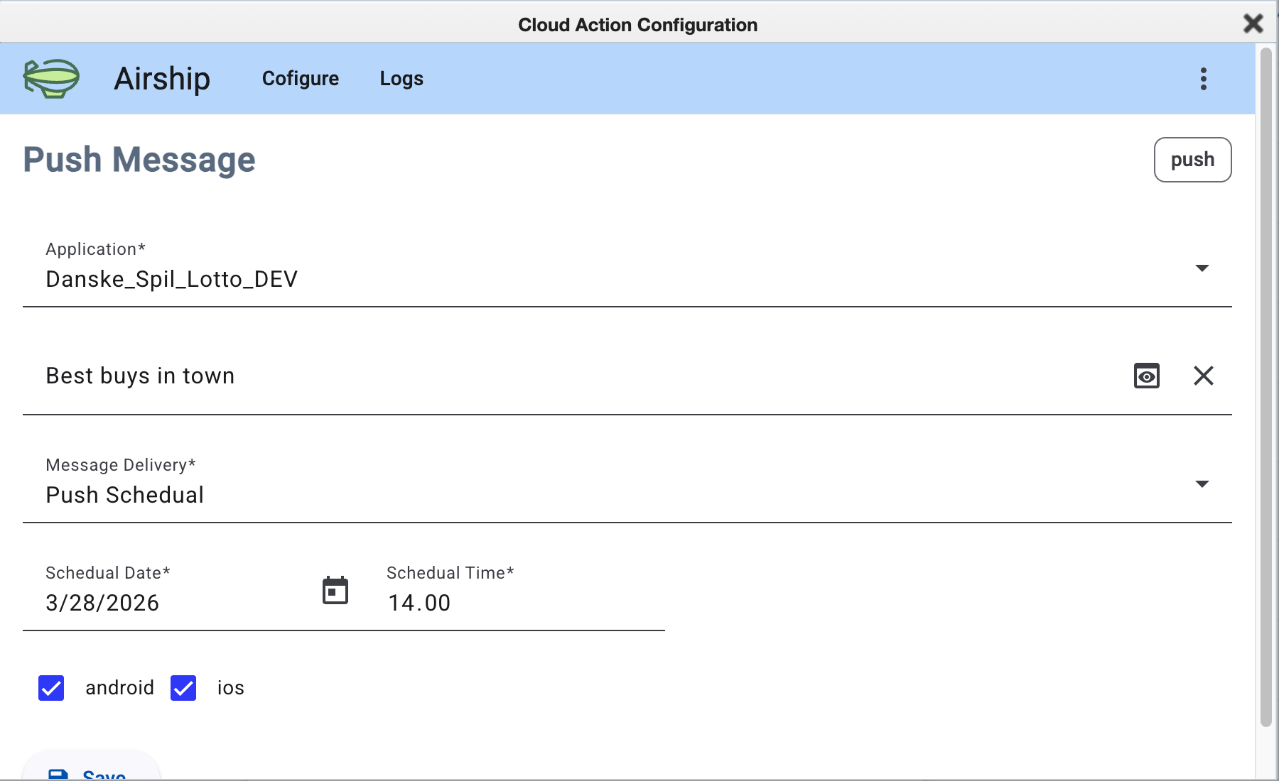 Scheduled push with date and time